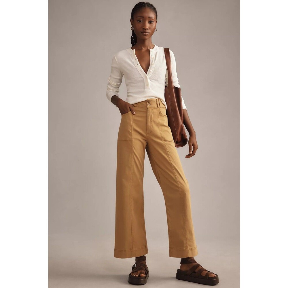 Pilcro The Skipper High Rise Crop Wide Leg Pants Seamed Anthropologie Sz 28 Tan
